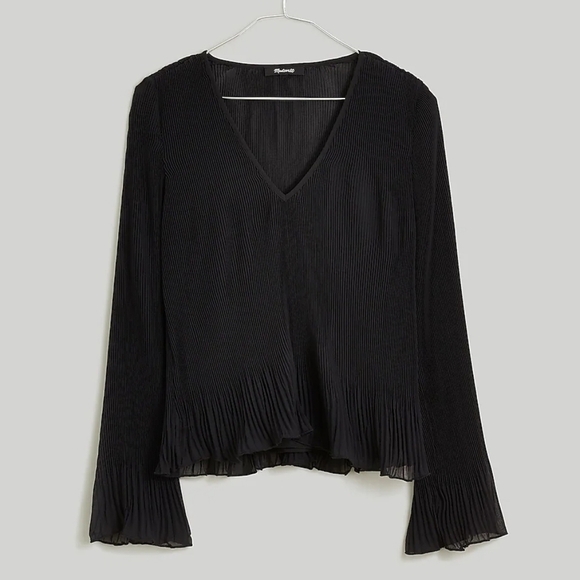 Madewell Pleated Flare-Sleeve Top in True Black size Small NWT NN935 - Picture 6 of 16